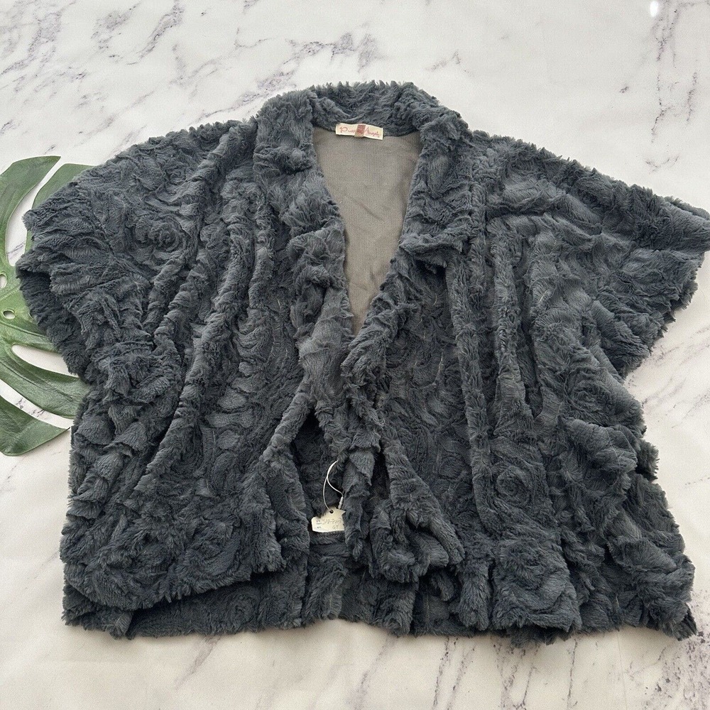 Pretty Angel Faux Fur Shrug Cardigan Sweater One Size New Gray Floral Open Front